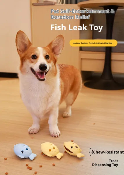 SmartBite Fish-Shaped Slow Feeder Treat Toy — Food-Grade Silicone, Teeth Cleaning | US Stocked